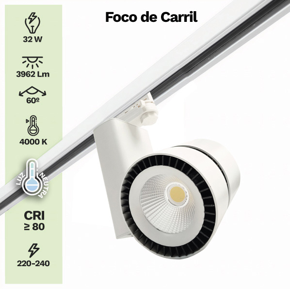 Foco de Carril Led Tron 32W 60° – Pack 2 unidades