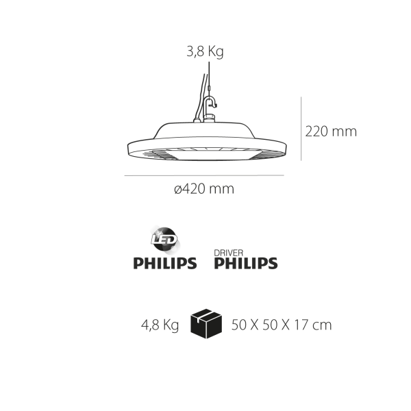 Lámpara colgante industrial Ufo Led 150W, 19500 Lm, 4000K