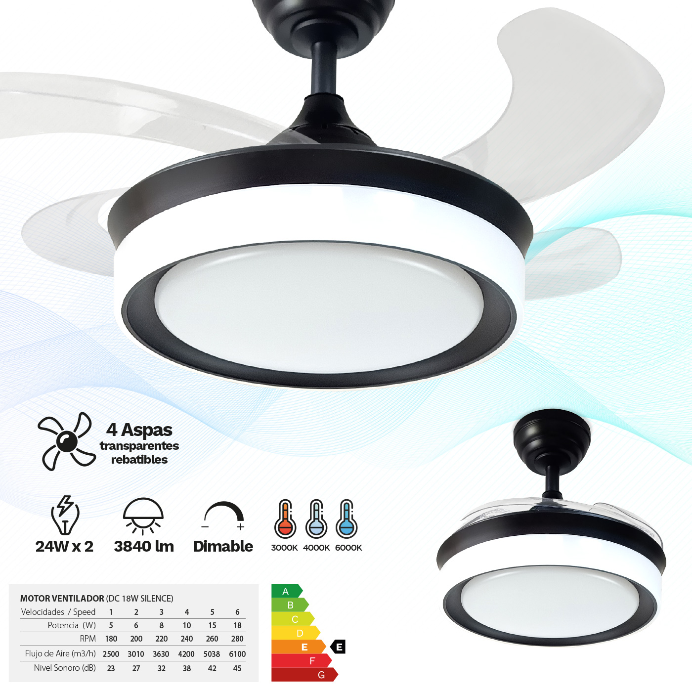 Ventilador de techo ø90cm abierto - Imagen 2