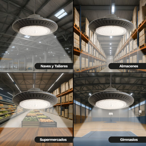 Lámpara colgante industrial Ufo LED 100W, 10000 Lm, 6000K – Pack 5 unidades