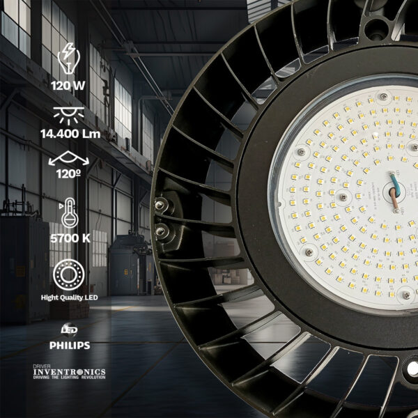 Lámpara colgante industrial Ufo Led – Pack 5 unidades – 120W, 14400 Lm, 5700K