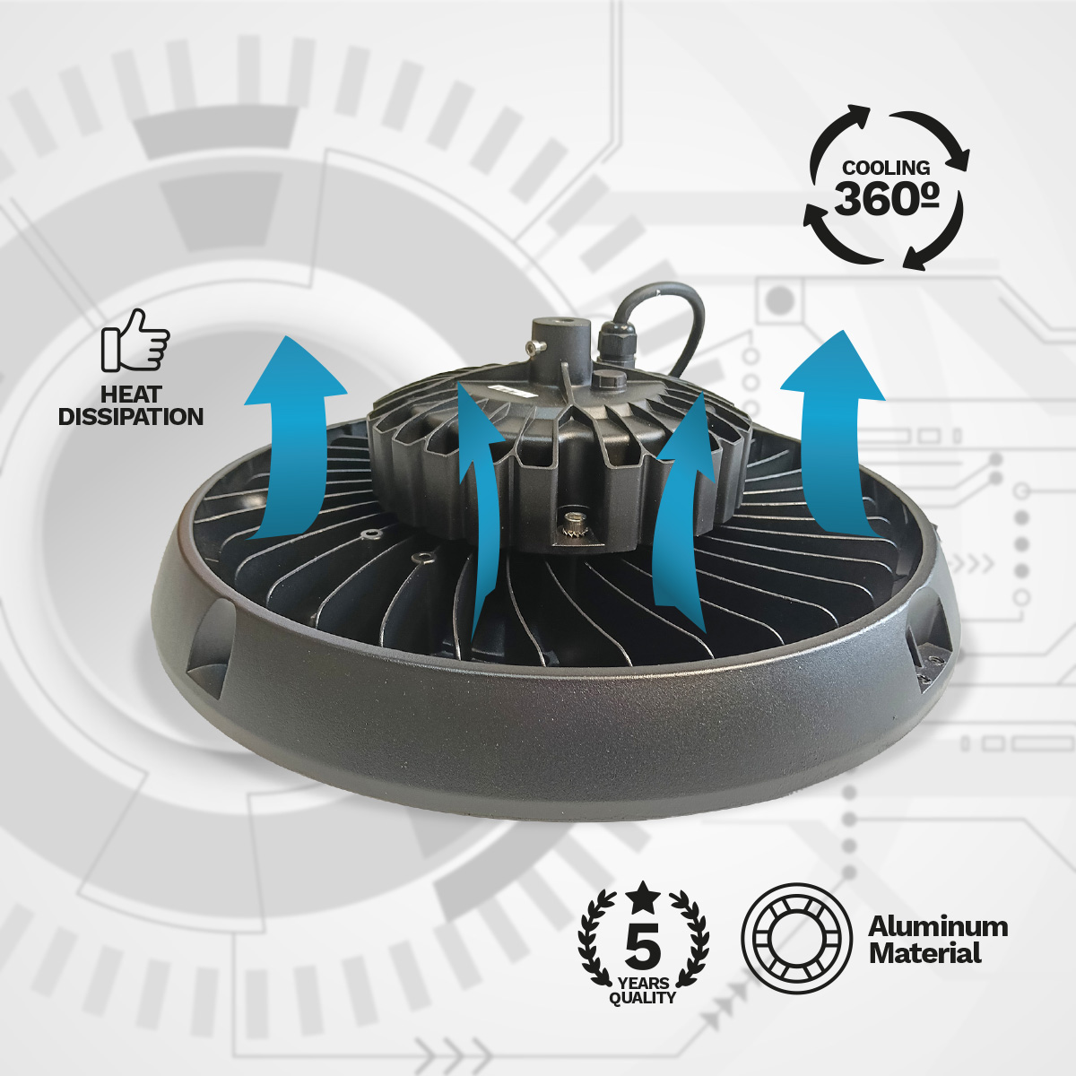 Lámpara colgante industrial Ufo Led 240W, 28800 Lm, 5700K - Imagen 5
