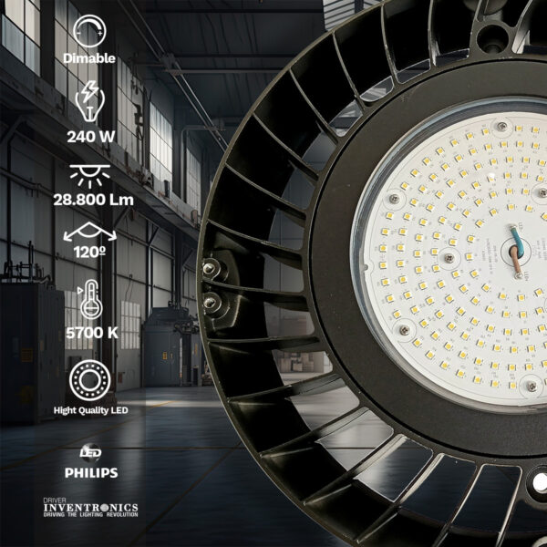 Lámpara colgante industrial Ufo Led 240W, 28800 Lm, 5700K