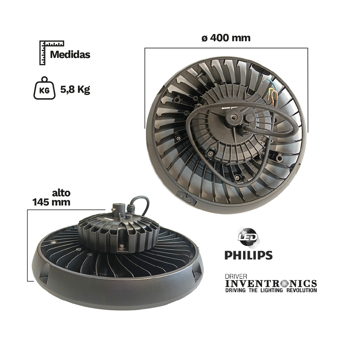 Lámpara colgante industrial Ufo Led 240W, 28800 Lm, 5700K - Imagen 7