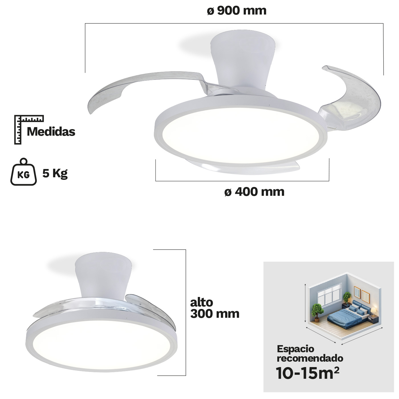 Ventilador de techo Slim 3 Aspas Plegables Blanco - Imagen 3