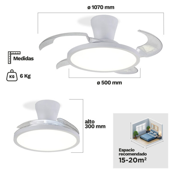 Ventilador de techo Slim 4 Aspas plegables Blanco