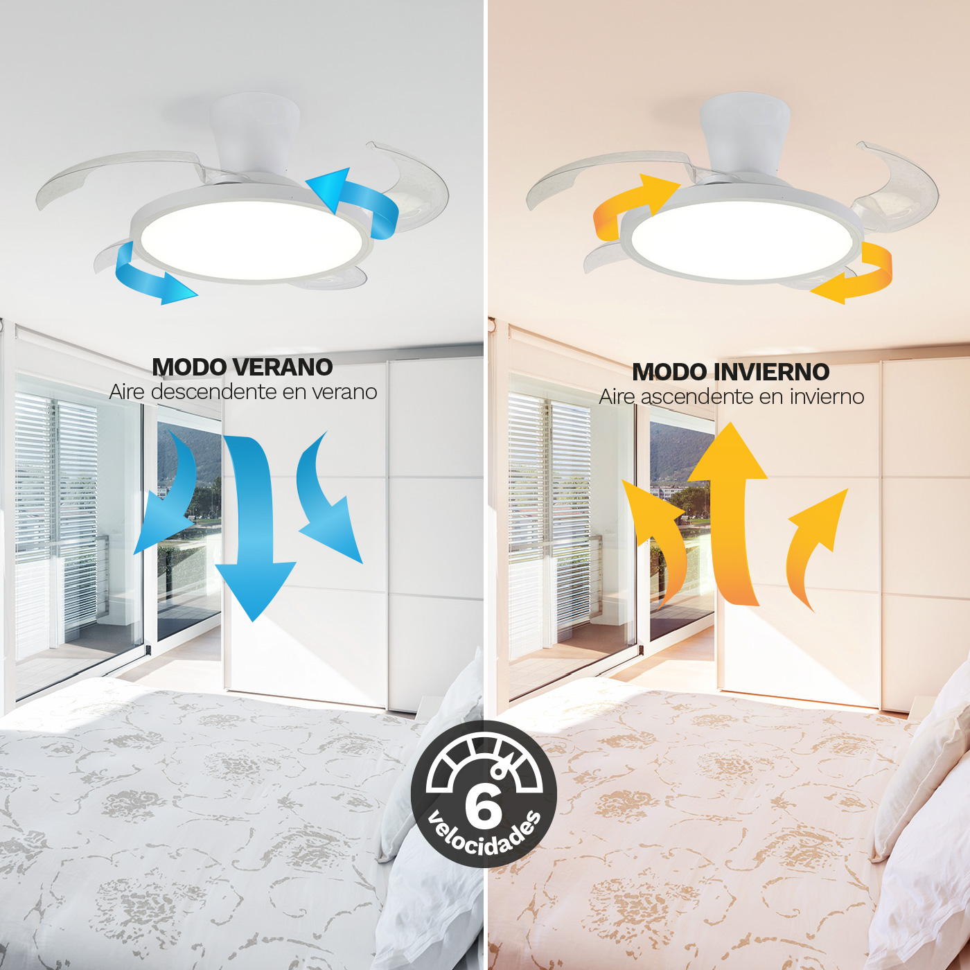 Ventilador de techo Slim 4 Aspas plegables Blanco - Imagen 5