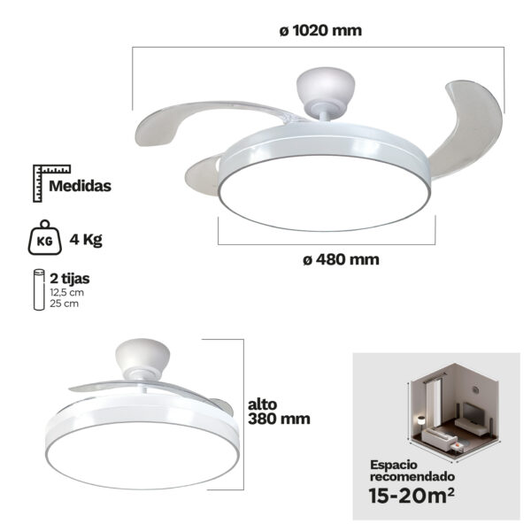 Ventilador de techo 3 Aspas Plegables Blanco