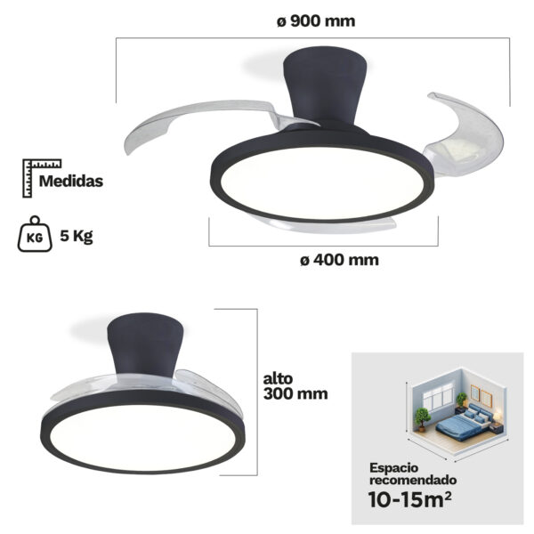 Ventilador de techo Slim 3 Aspas Plegables Negro