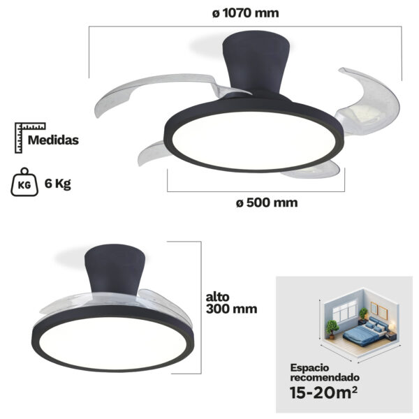 Ventilador de techo Led Slim 4 Aspas plegables Negro