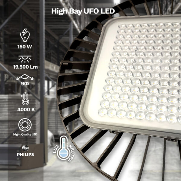 Lámpara colgante industrial Ufo Led – Pack 5 unidades – 150W, 19500 Lm, 4000K