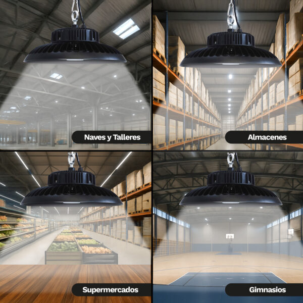 Lámpara colgante industrial UFO LED – Pack 5 unidades – 200W, 30000 Lm, 4000K