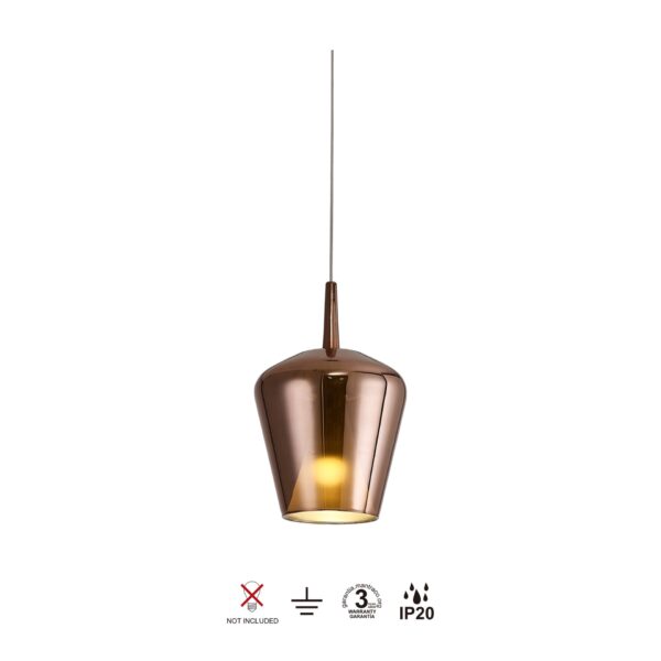 Lámpara colgante ELSA – Campana cristal – E27 – Cobre