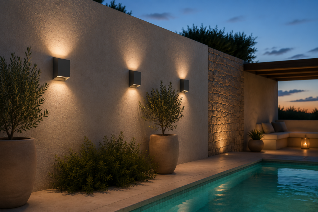 aplique exterior en terraza junto a piscina